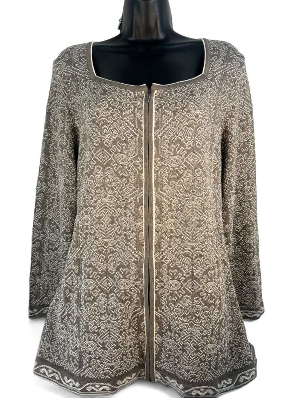 Vtg Peruvian Connection pima cotton zip cardigan tribal print XL new